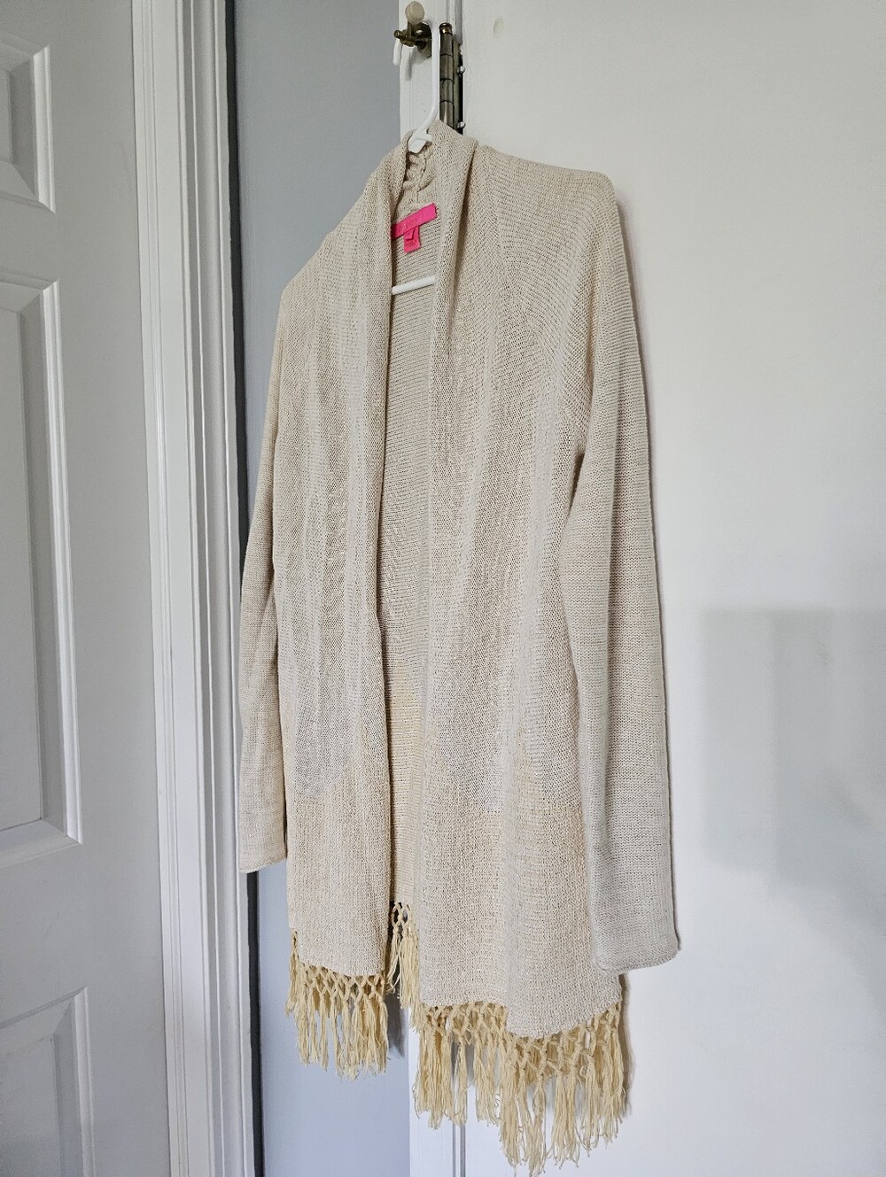 Lilly Pulitzer Cream Knit Open Cardigan with Metallic Thread